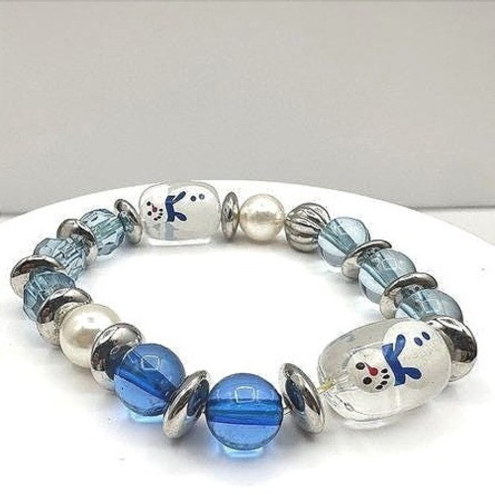 Vintage 90s‎ Snowman Glass Bead Bracelet Multi-Color Christmas Women's Jewelry